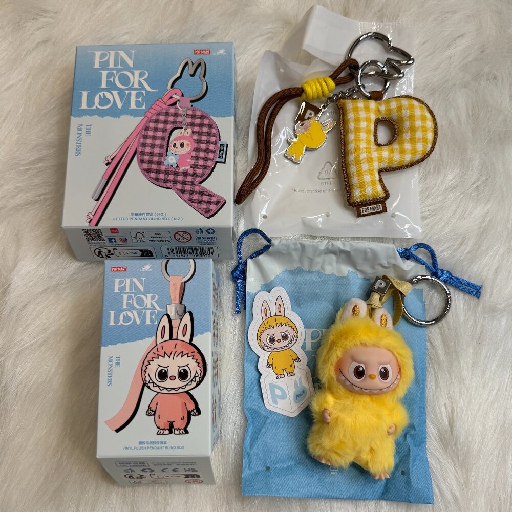AUTHENTIC Labubu Pin for Love Plush Pendant + Letter Pendant Set – P